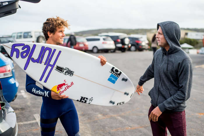 Surfing buddies Julian Wilson (left) and Mick Fanning (right). Photo from Redbull. 