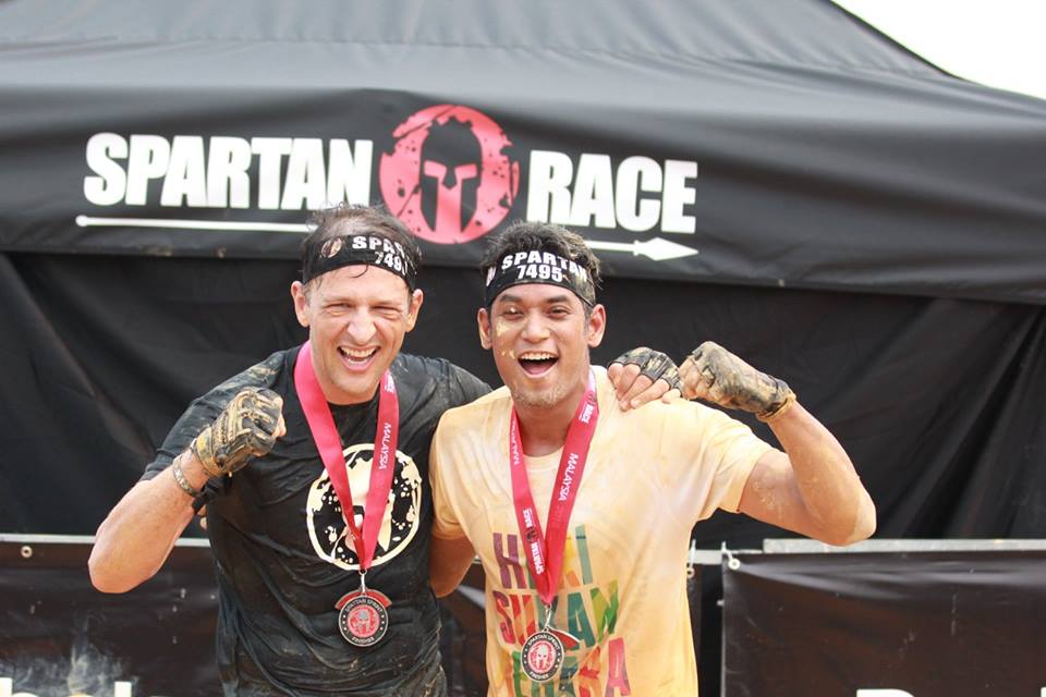 Khairy Jamaludin (right) celebrating his Finisher's Medal. You are Spartan!  Photo from Spartan Race MY