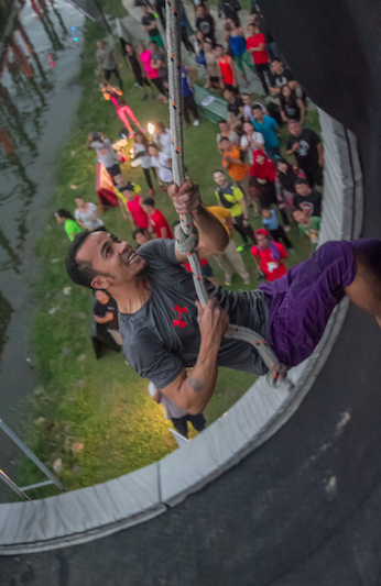 A participant gives it his all at the final obstacle, Danum Valley