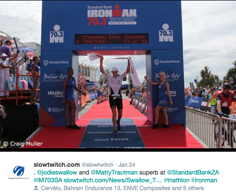 Matt Kautmann wins Ironman 70.3 South Africa. Image from Twitter