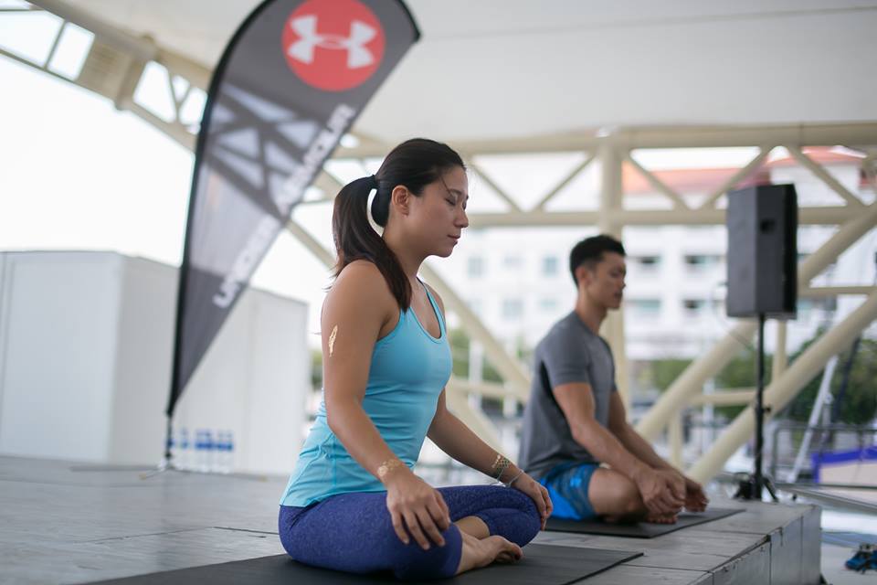 Sunset Flow Yoga session conducted by Hansen Lee and Robyn Lau at Straits Quay, Penang.